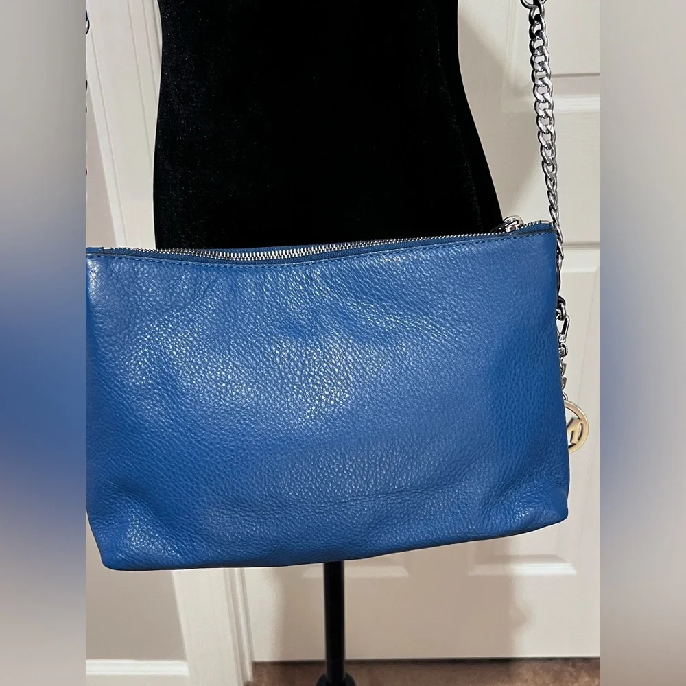 Michael Kors Blue Leather Shoulder Bag with Signature MK Charm
